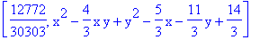 [12772/30303, x^2-4/3*x*y+y^2-5/3*x-11/3*y+14/3]